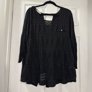 Maurices Black Crochet Lace Boho Blouse 2X Sheer Flowy